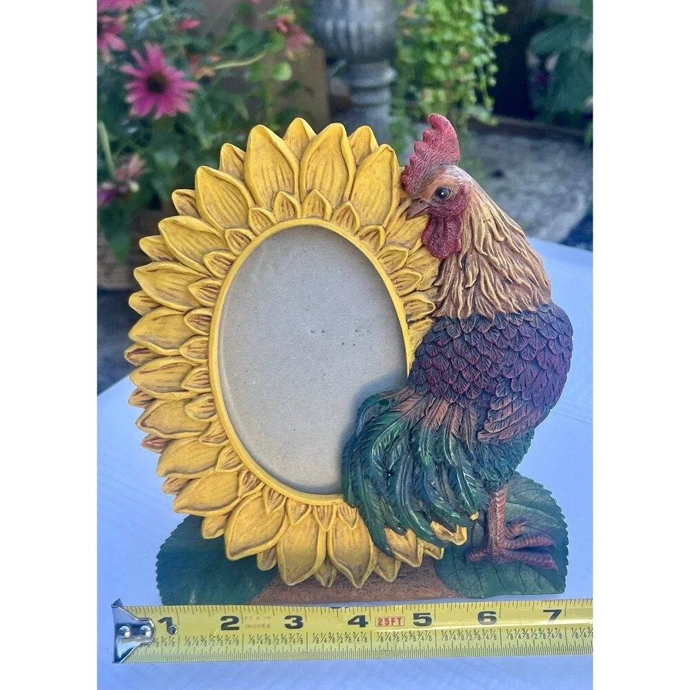Vintage Rooster Sunflower Picture Frame 8x7 Farmhouse Cottagecore Country Decor